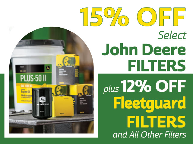 15% OFF Select John Deere Filters